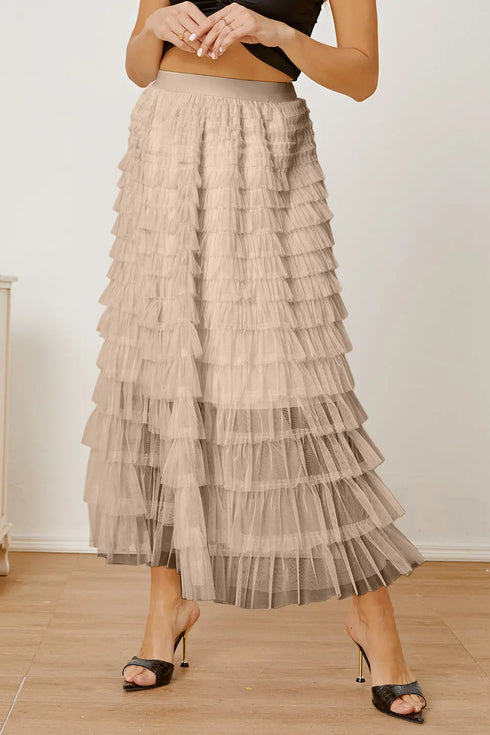 'Milena' Ruched High Waist Tiered Skirt - Celes Fashion